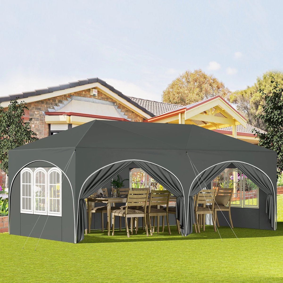 vanBoni - Partytenten - Partytent opvouwbaar - Partytent easy up met zijwanden - Waterdicht en Weersbestendig - 3x6 m - Grijs