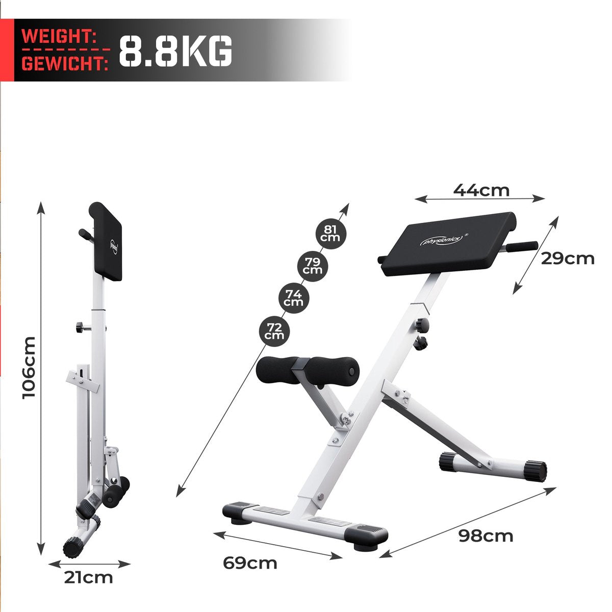 Inklapbare rugtrainer/buikspiertrainer - Max. 120 kg