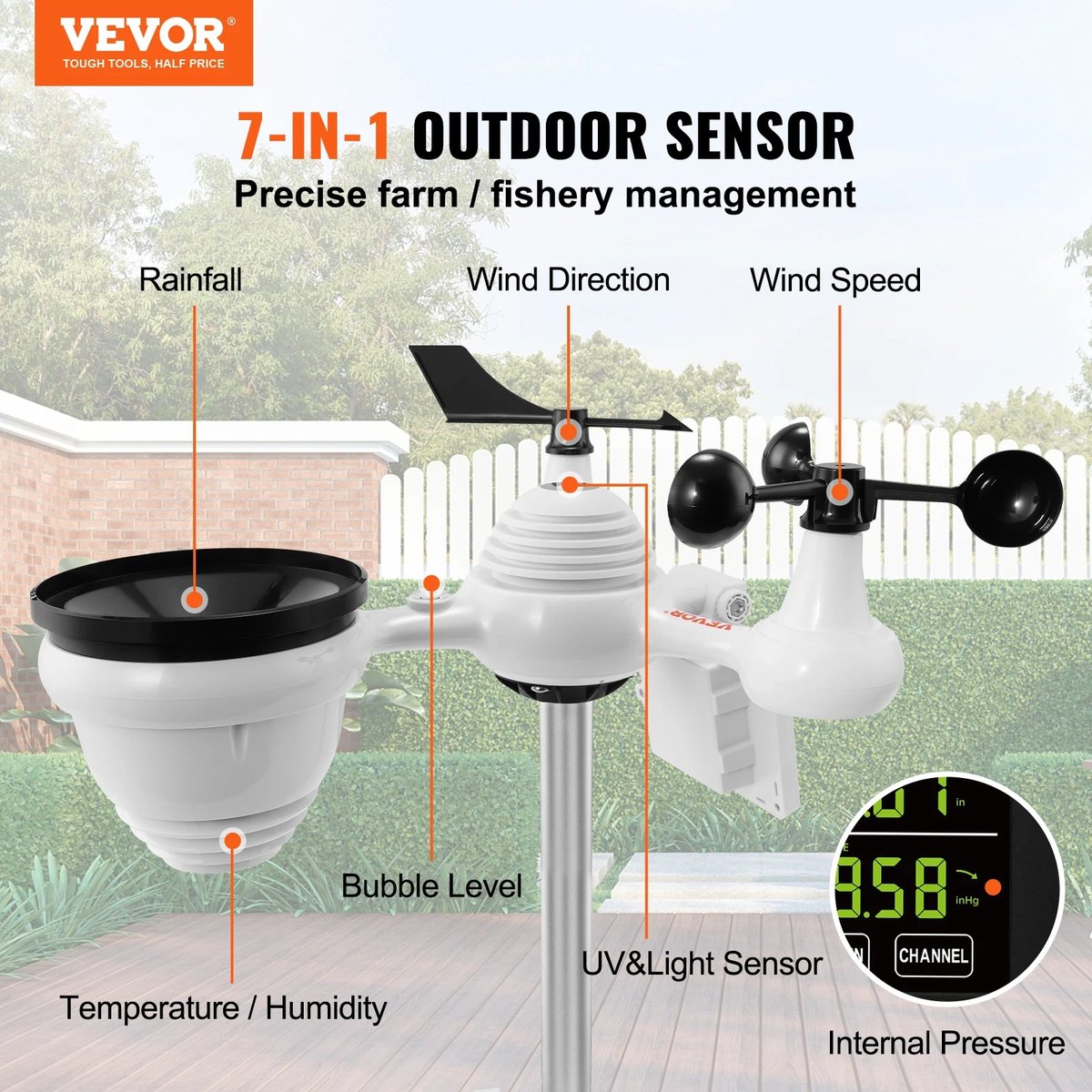 Verkoop Nederland® - 7-In-1 - Wi-Fi Afstandsbediening - Weerstation - 7.5 Inch Kleurendisplay - Met Zonne-Energie - Draadloze Outdoor Sensor - Alarm - Waarschuwingen Voor Temperatuur- En Luchtvochtigheid - Zwart - 20 x 13 x 29 CM