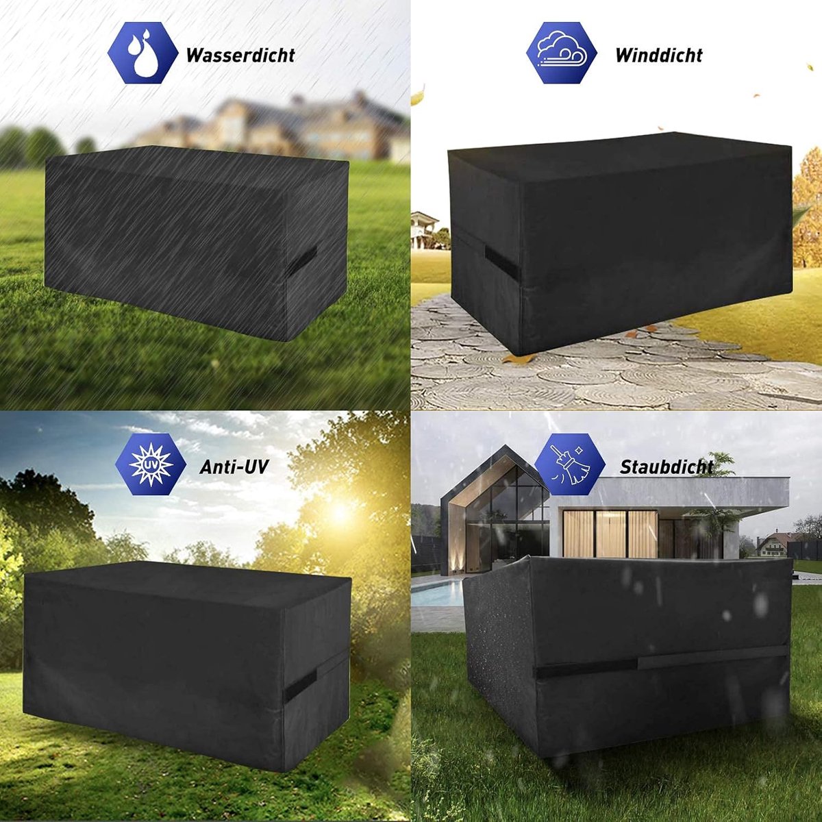 Garden furniture covers, rectangular/square garden furniture covers, waterproof, anti-UV, improved tear-resistant 420D Oxford fabric garden rattan sofa patio table covers 325*208*58cm