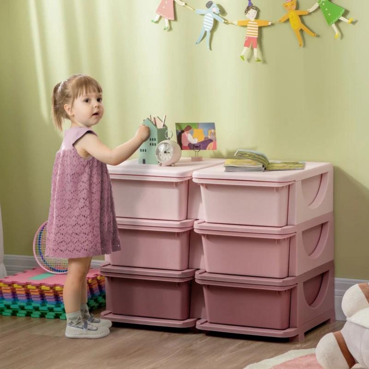 Storage boxes - Drawer cabinet with storage box - Toy organizer - Toy cabinet - Pink - 75L x 37W x 56.5H cm