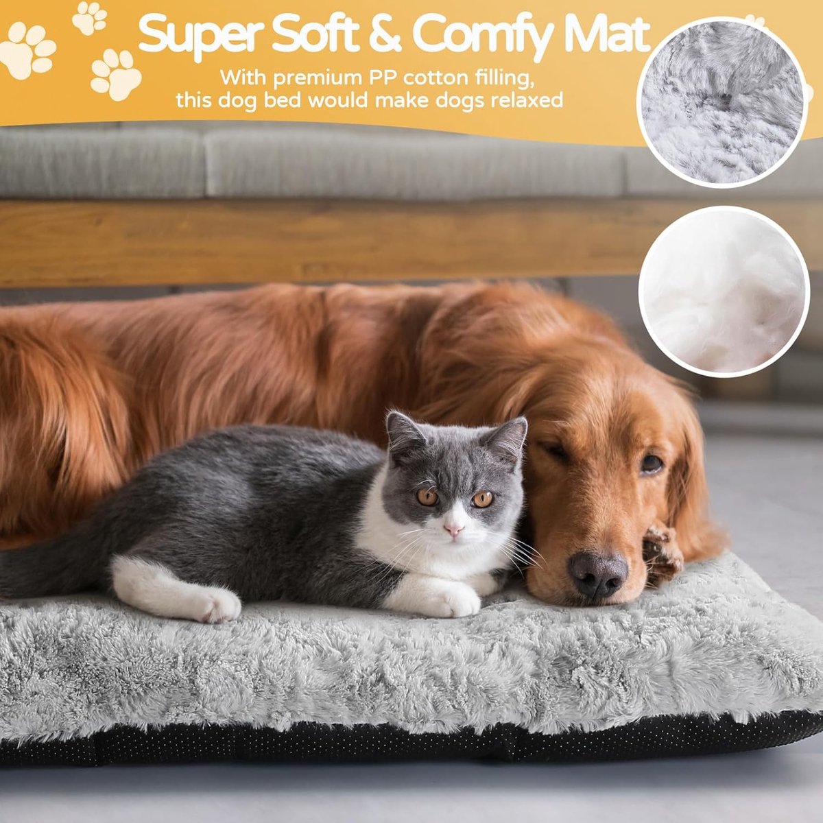 Comfortabel Hondenbed, 60 x 45 cm, Wasbaar Kattenbed, Zacht, Hondenkussen, Hondenmat in Grijs met Antislip Onderkant