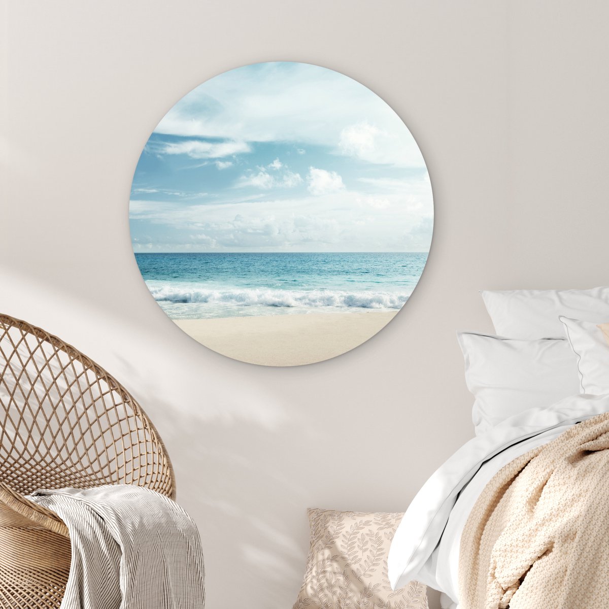 WallCircle - Wandcirkel 90x90 - Strand - Zee - Zomer - Ronde schilderijen woonkamer - Wandbord rond - Muurdecoratie cirkel - Kamer decoratie binnen - Wanddecoratie muurcirkel - Woonaccessoires