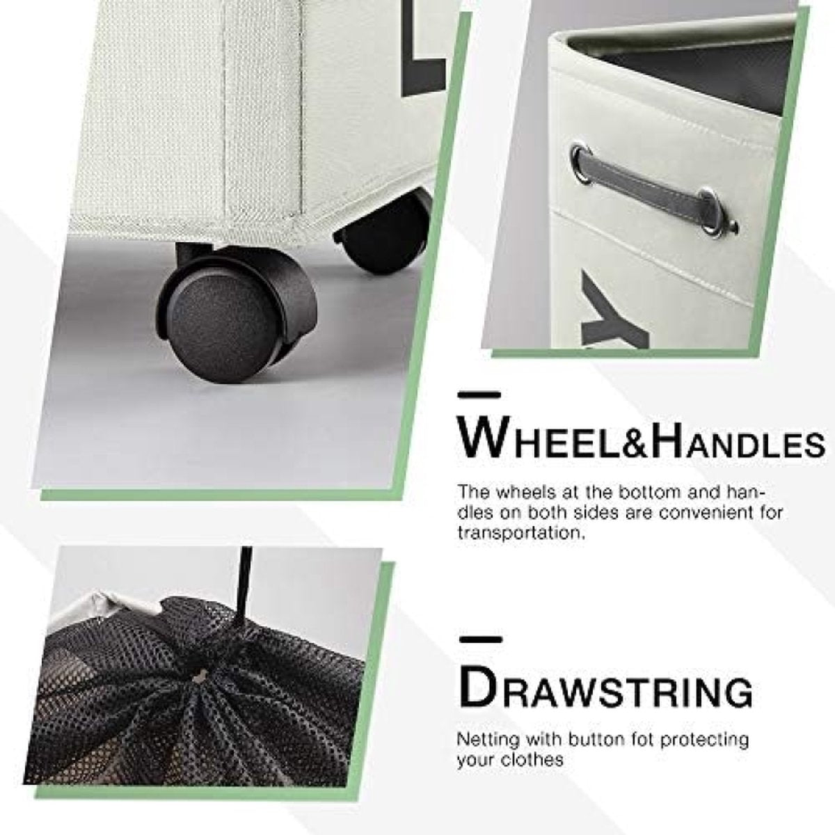 Laundry Basket with Wheels 45L Foldable Collapsible with Handle