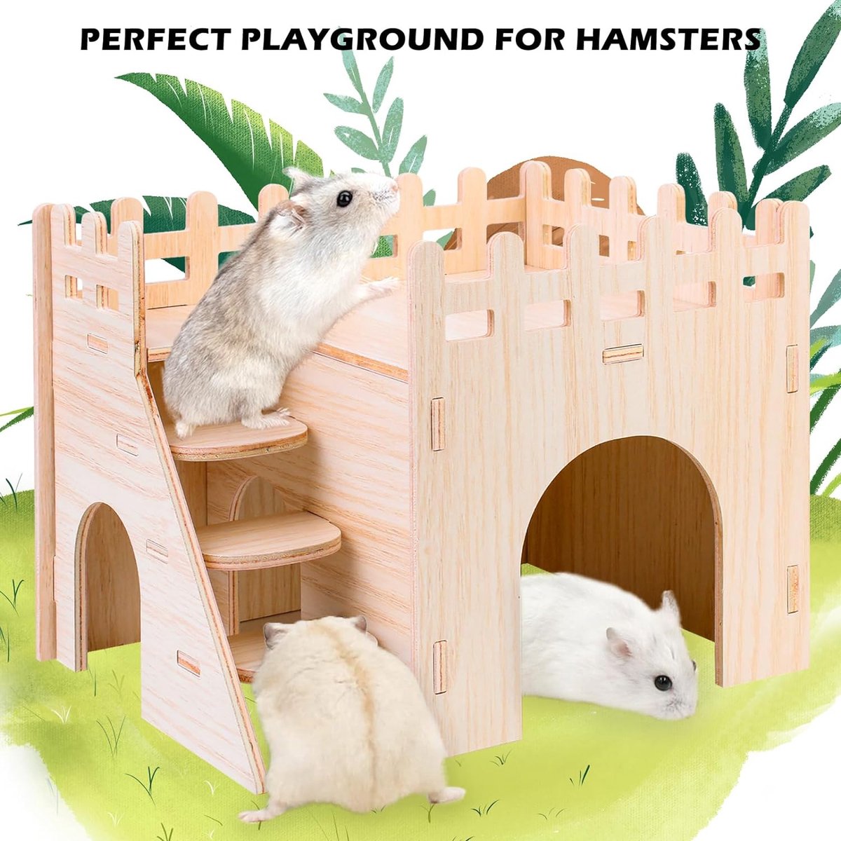 Wooden Hamster Toys, 6 Pcs DIY Hamster Chew Toys, Hamster Hideout House Bridge Seesaw Swing Exercise Toys, Hamster Cage Accessories for Gerbils