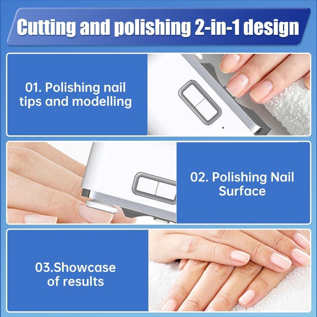 Electric nail clipper and polisher - automatic nail trimmer with LED light - cordless rechargeable - 2 speeds - safe nail cutter - suitable for all age groups