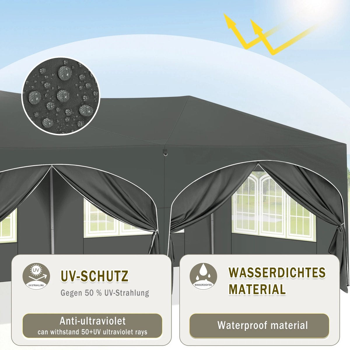 vanBoni - Partytenten - Partytent opvouwbaar - Partytent easy up met zijwanden - Waterdicht en Weersbestendig - 3x6 m - Grijs