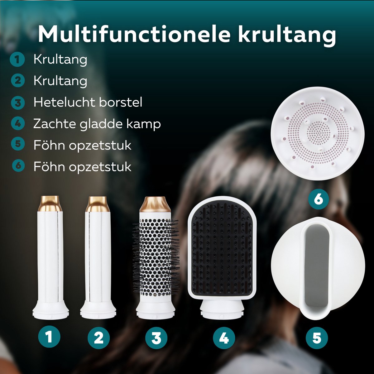 krultang - Deluxe - Wit - Föhn - Haardroger - Hittebestendige handschoen - 7-in-1 multistyler - Haarkruller