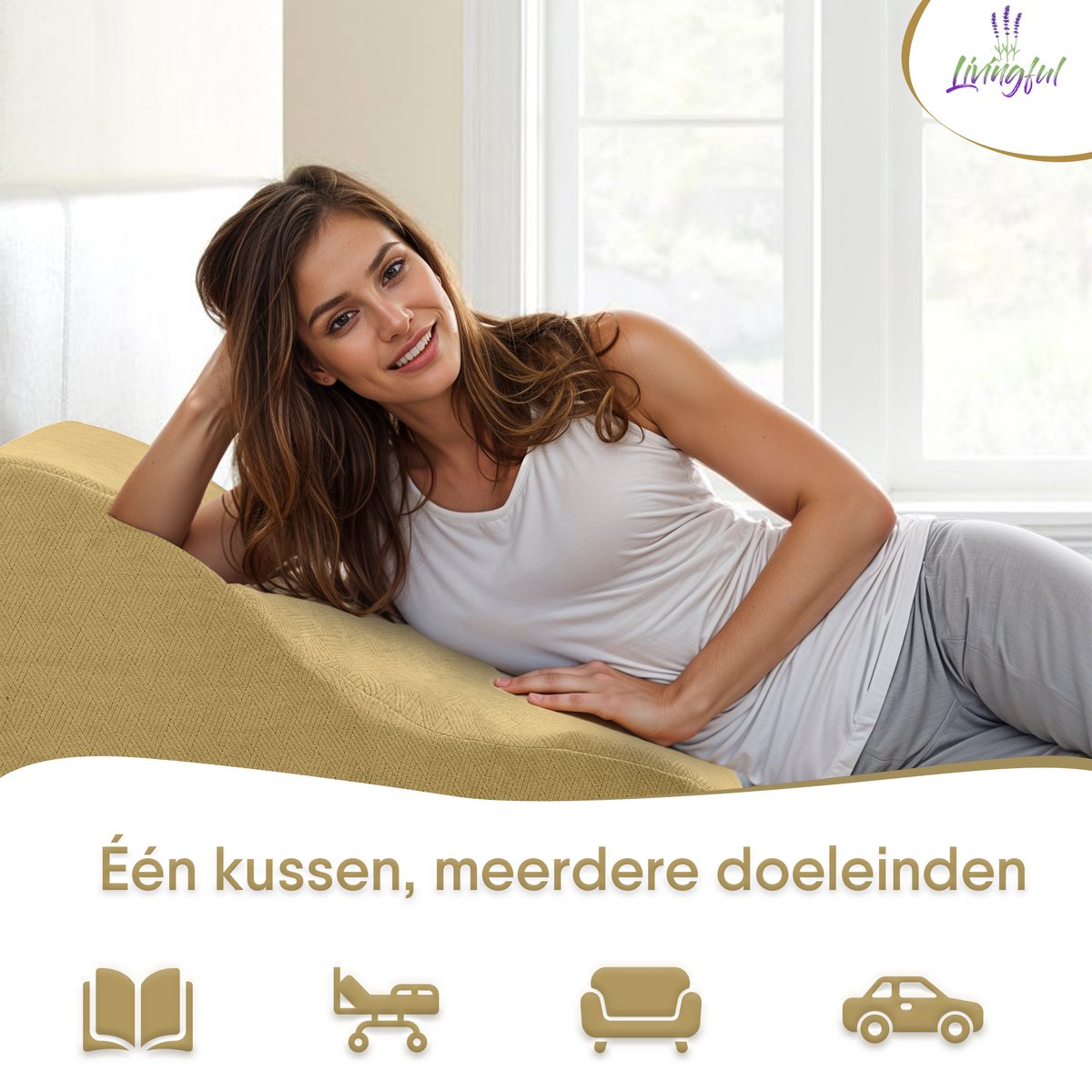 Premium Livingful Triangular Wedge Pillow • Reading Pillow for Bed and Sofa • Memory Foam Incline Pillow System For Legs And Back Support Pillow • Acid Reflux • Anti-Snoring Heartburn • Perfect for Relaxing, Gaming or Watching TV • Back Pillow
