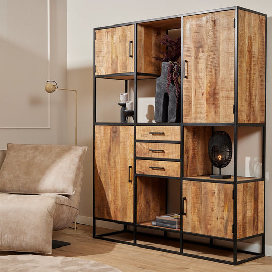 Sanne Supreme XXL Houten Vakkenkast - Industriële Boekenkast - Mango Hout Opbergkast