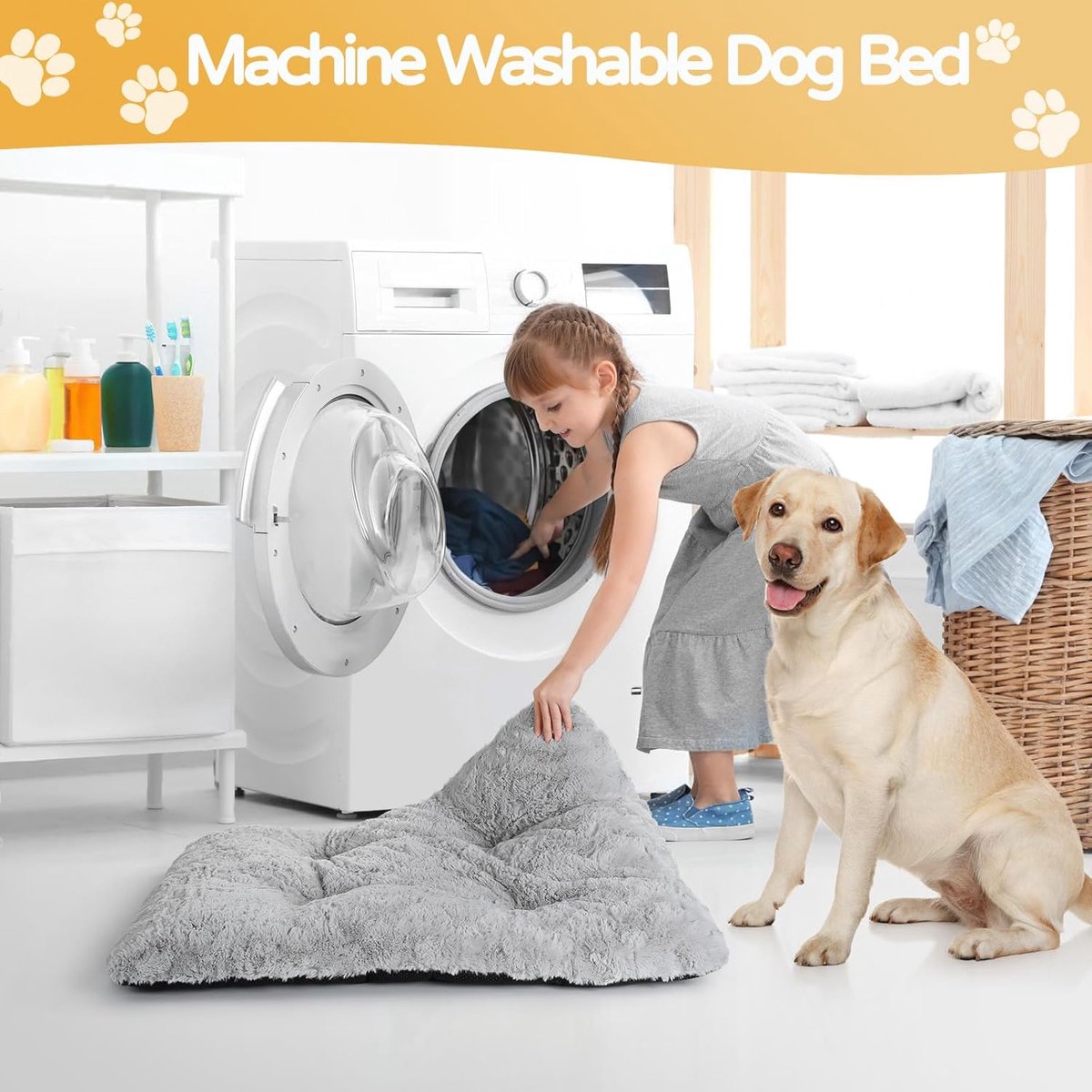 Comfortabel Hondenbed, 60 x 45 cm, Wasbaar Kattenbed, Zacht, Hondenkussen, Hondenmat in Grijs met Antislip Onderkant