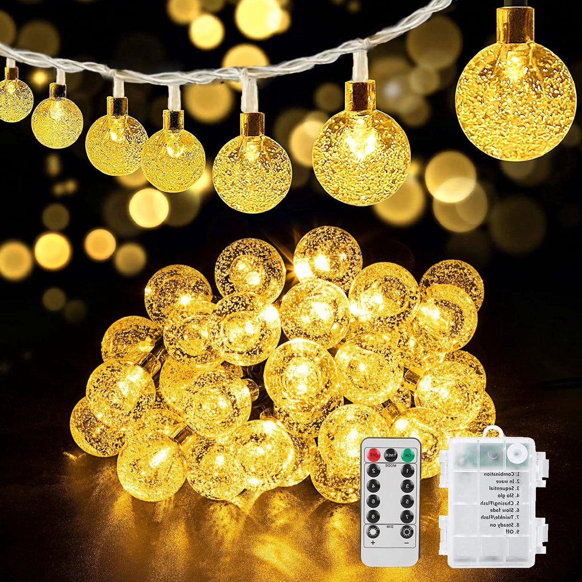 Outdoor fairy lights - 85 m 80 LEDs battery operated - 8 modes - IP67 waterproof - remote control - Halloween Christmas - garden decoration - warm white