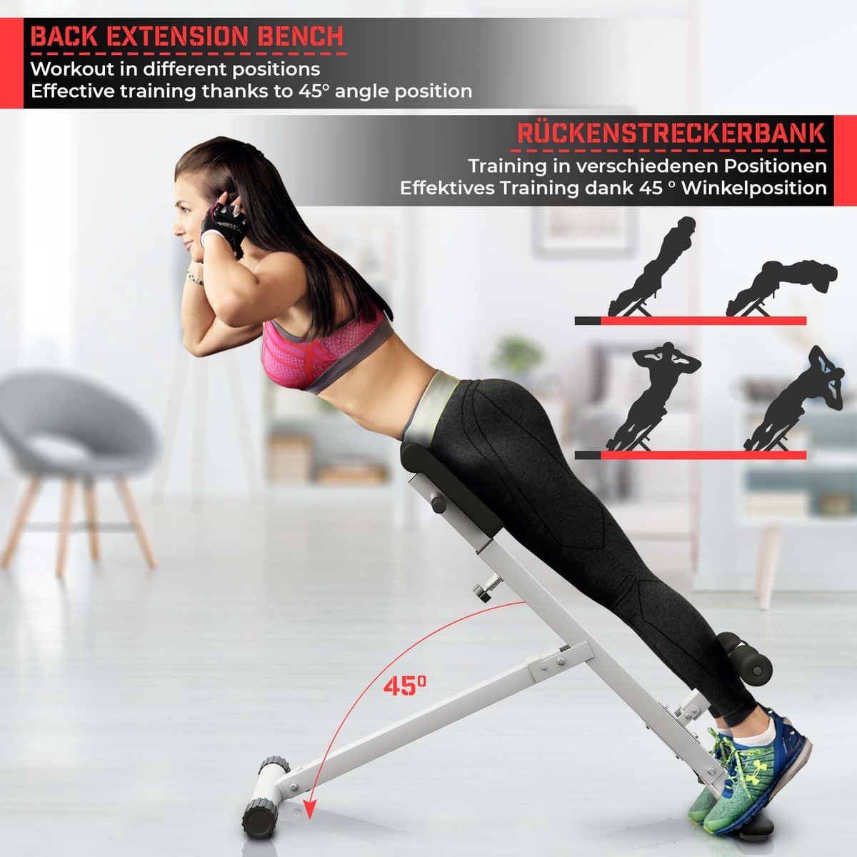 Inklapbare rugtrainer/buikspiertrainer - Max. 120 kg