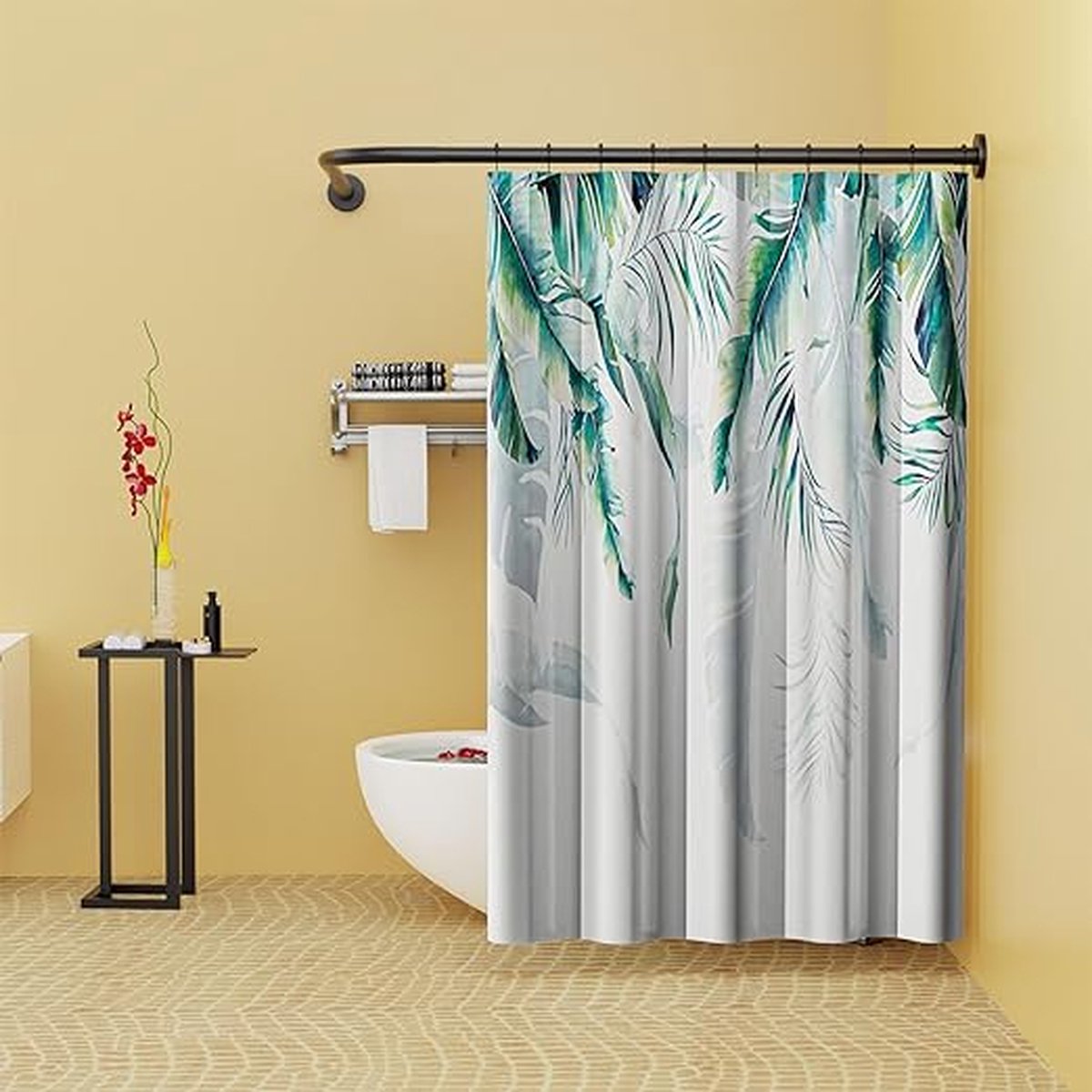Rekbaar 304 roestvrij L-vormige badkamer badkuip hoek douchegordijn rail rek (groot formaat zwart 2, 90-120 cm x 120-165 cm)