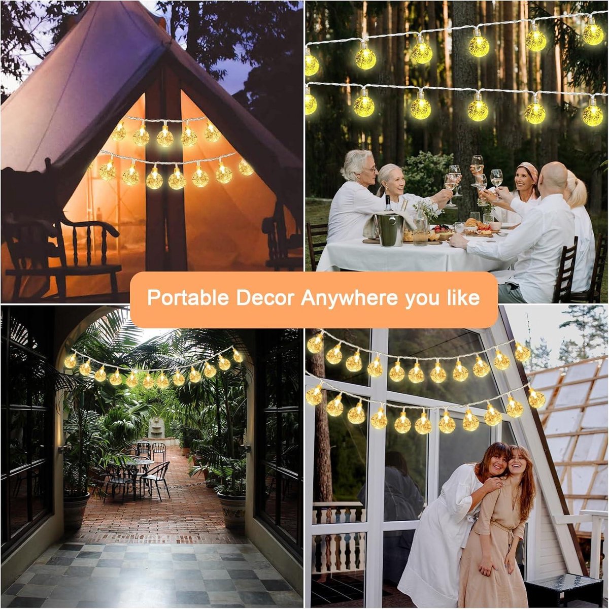 Outdoor fairy lights - 85 m 80 LEDs battery operated - 8 modes - IP67 waterproof - remote control - Halloween Christmas - garden decoration - warm white