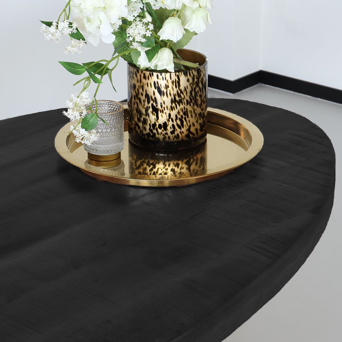Eettafel ovaal mangohout 160cm James zwart ovale industriële tafel duurzaam mango eetkamertafel