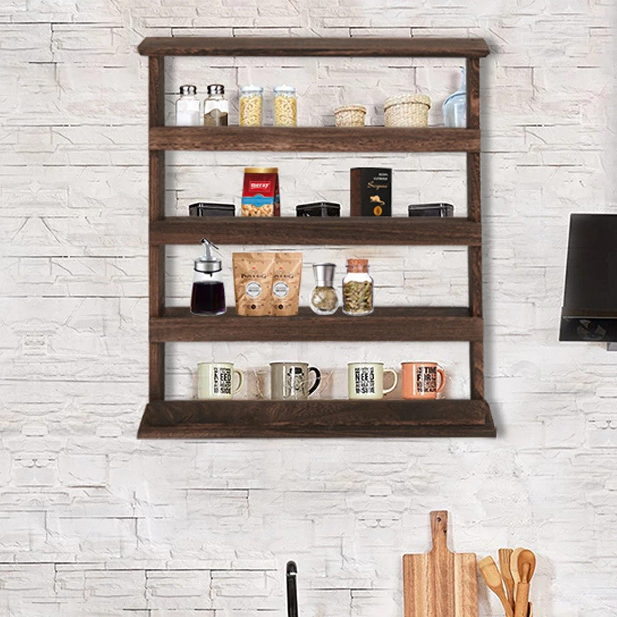 Rakmishop - Houten Kruidenrek - Ophangbaar Kruidenrek - Kruidenrek voor kruidenpotjes - Wandrek voor kruidenpotjes