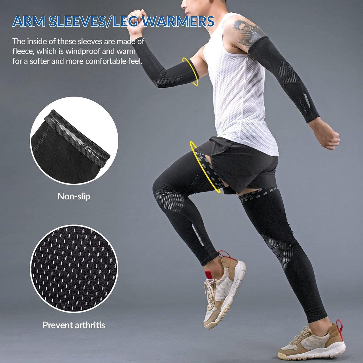 Armwarmers voor Fietsen - Winter Anti-Slip Armwarmers, Beenwarmers - Kniebescherming voor Hardlopen, Voetbal, Basketbal (Heren/Dames S-3XL) (1 paar)