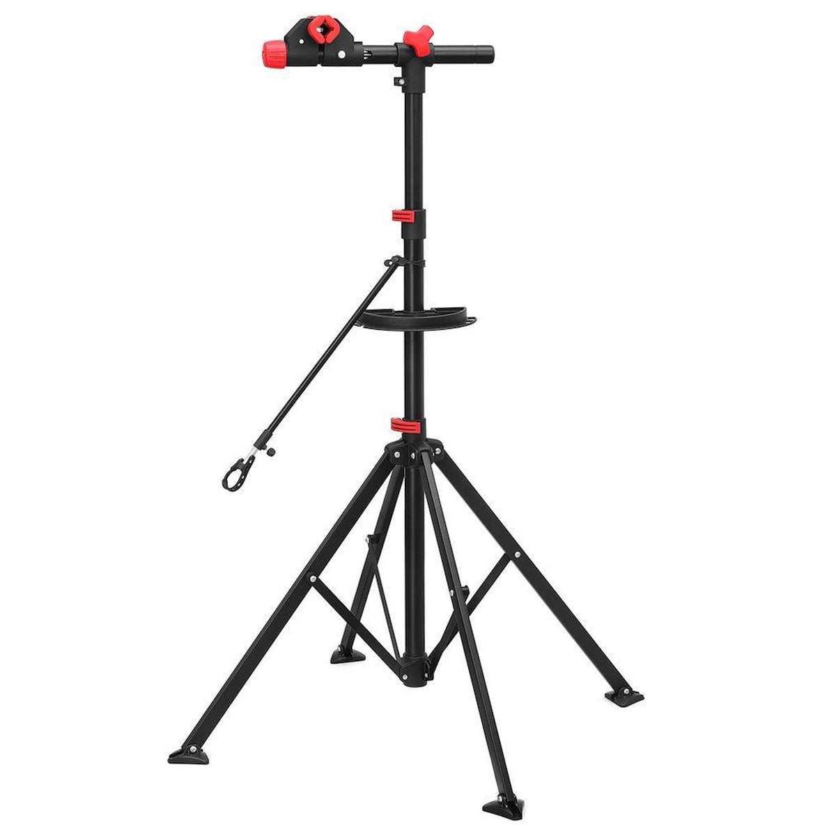 Decopatent® Sterke Montagestandaard Fiets - 360° Draaibaar - Verstelbaar + Gereedschapsbakje - Fiets Montage reparatie standaard