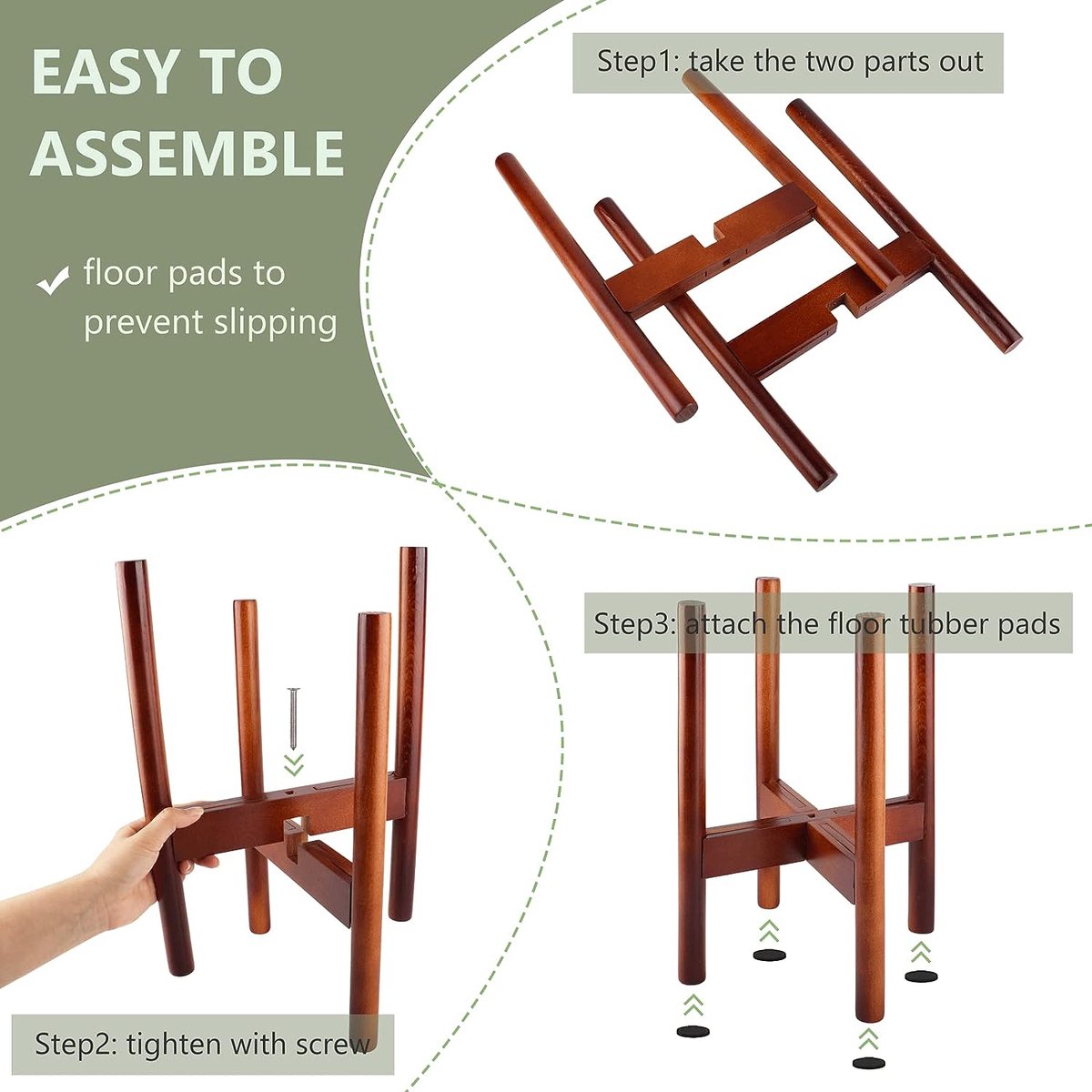 Wooden Plant Stand for Indoors, Brown Flower Pots, Plant Stool for Living Room, Bedroom, Adjustable Width for Pots up to 30 cm