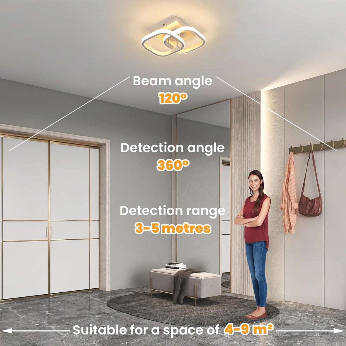 LED Plafondlamp - Wit Metaal - Bewegingssensor - Moderne Stijl - 3000K Warm Wit Licht - Slaapkamer Woonkamer Hal Keuken