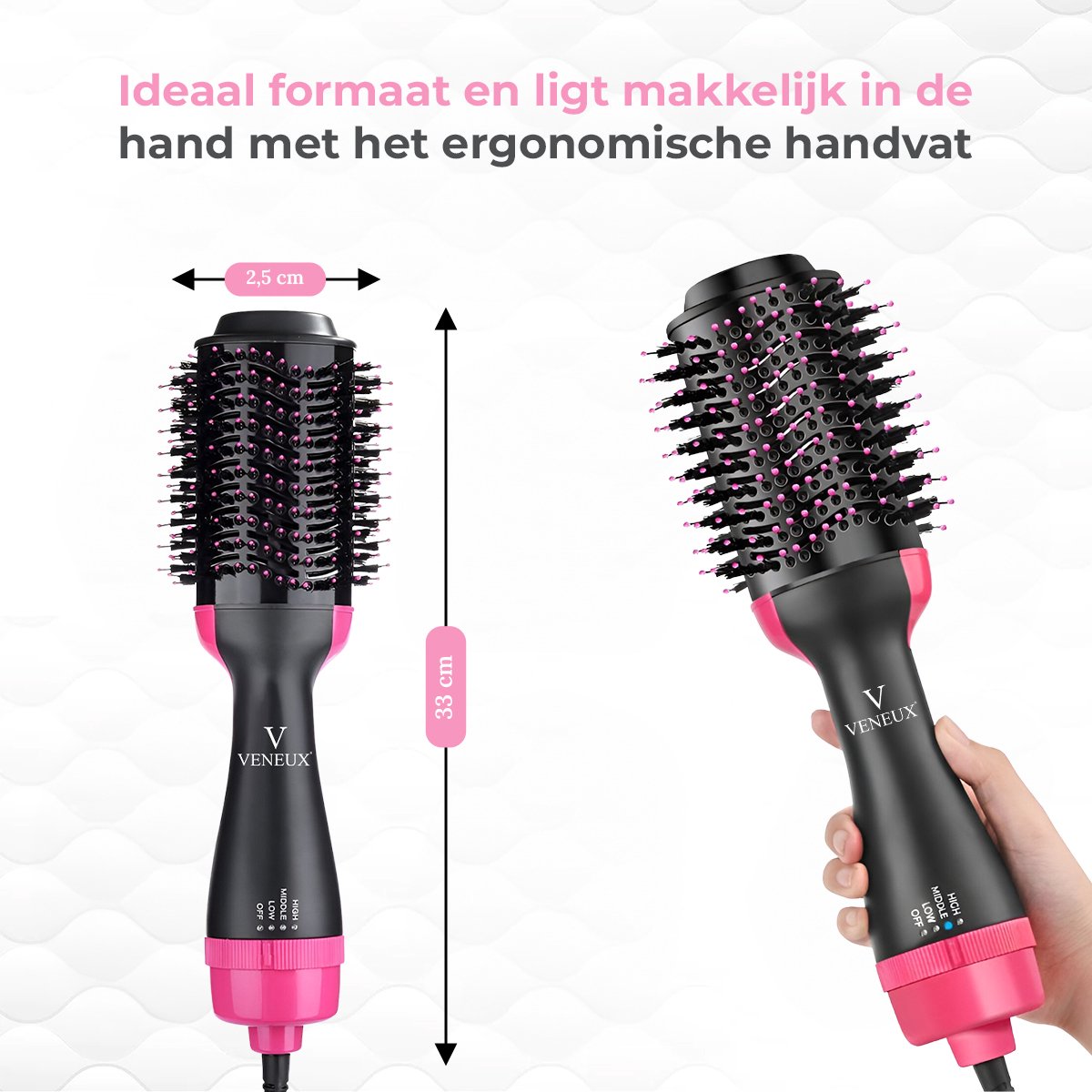 Veneux® 3-in-1 Föhnborstel - Krulborstel - Föhn - Haardroger - 3 Standen