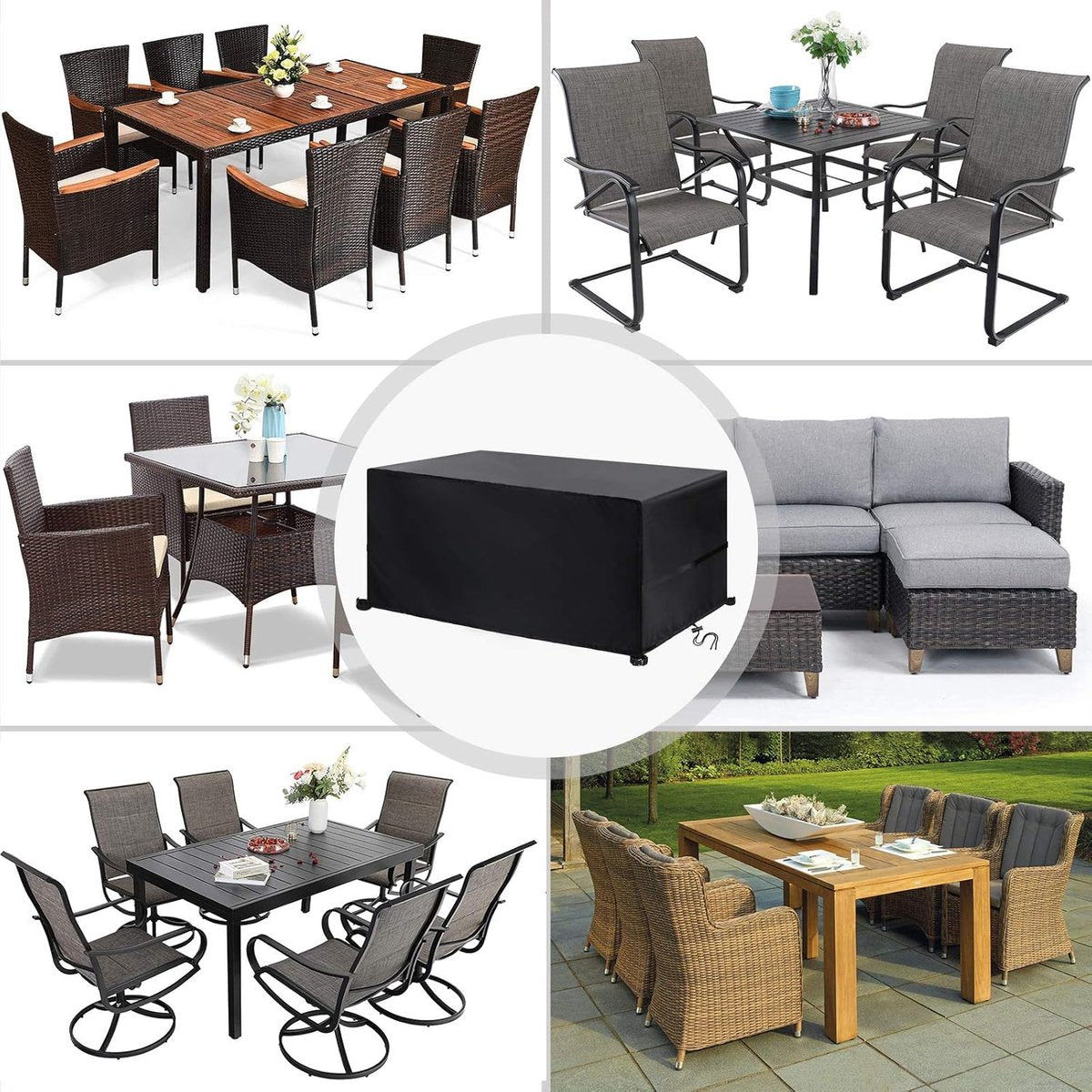 Garden furniture covers, rectangular/square garden furniture covers, waterproof, anti-UV, improved tear-resistant 420D Oxford fabric garden rattan sofa patio table covers 242*162*100cm