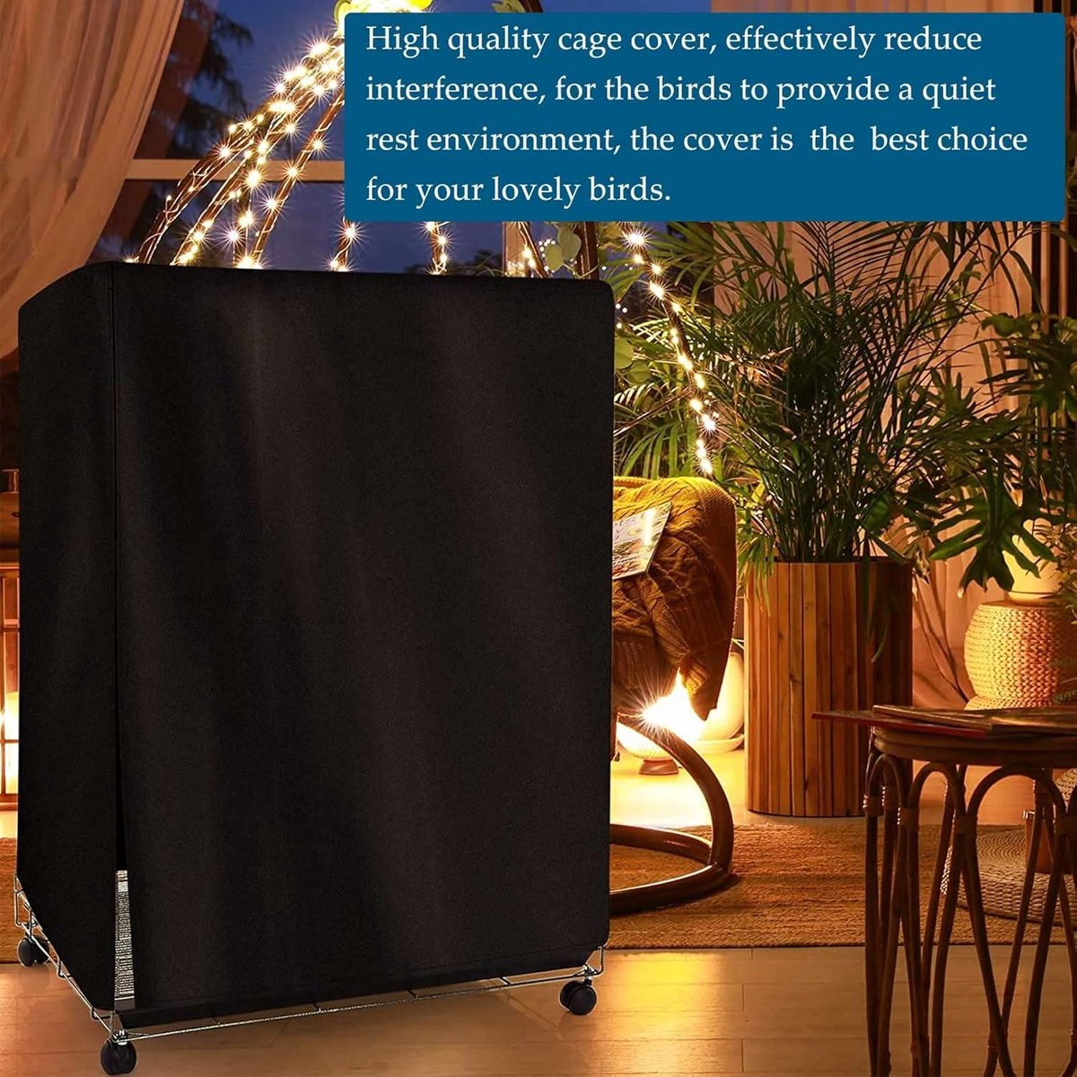 Vogelkooihoes schaduw ademend 420D Oxford-doek slijtvast duurzaam grote vogelkooibescherming 's nachts (82 x 55 x 98 cm) Vogelnestkast