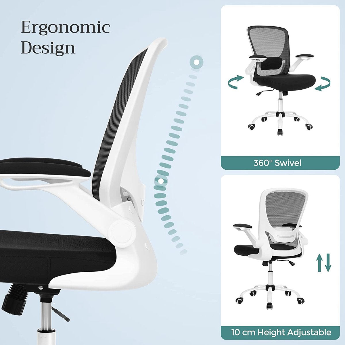 Ergonomische Bureaustoel - Compleet Verstelbaar - Inklapbare Armleuning - Wit