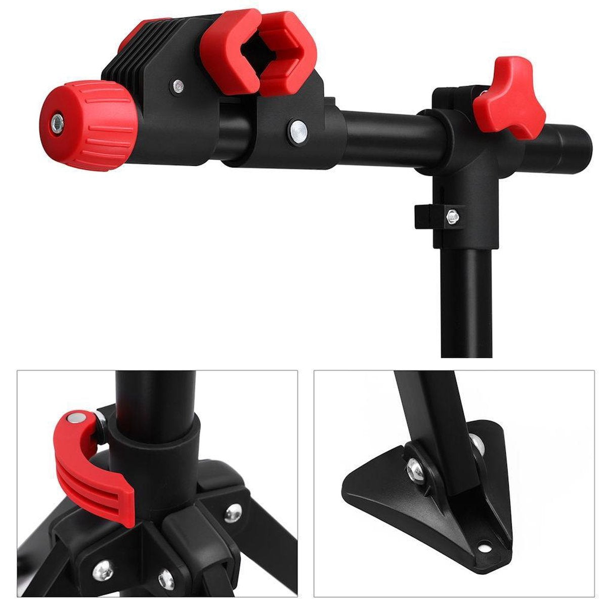 Decopatent® Sterke Montagestandaard Fiets - 360° Draaibaar - Verstelbaar + Gereedschapsbakje - Fiets Montage reparatie standaard