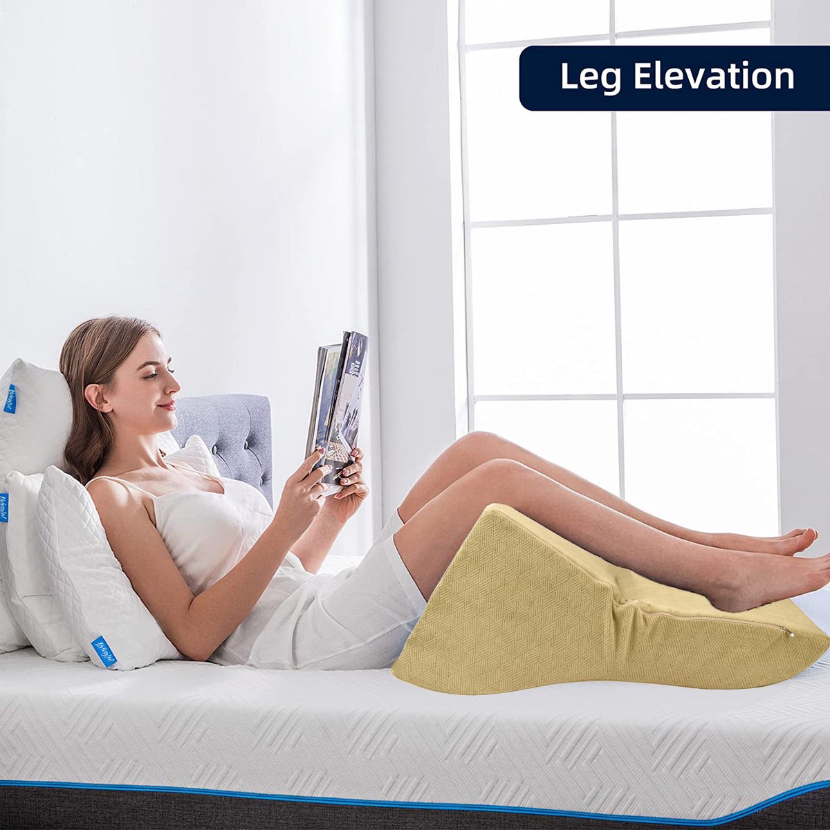 Premium Livingful Triangular Wedge Pillow • Reading Pillow for Bed and Sofa • Memory Foam Incline Pillow System For Legs And Back Support Pillow • Acid Reflux • Anti-Snoring Heartburn • Perfect for Relaxing, Gaming or Watching TV • Back Pillow