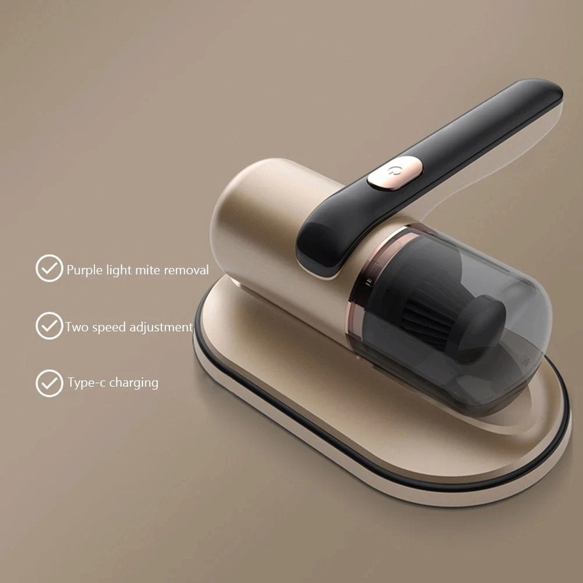Dust Mite Vacuum Cleaner - UV Lamp Sterilizer - Mattress, Carpet, Furniture, Sofa & Couch Cleaner Device - Bacteria, Mite & Mold Fighter - Bagless - USB-C Charger - Gold