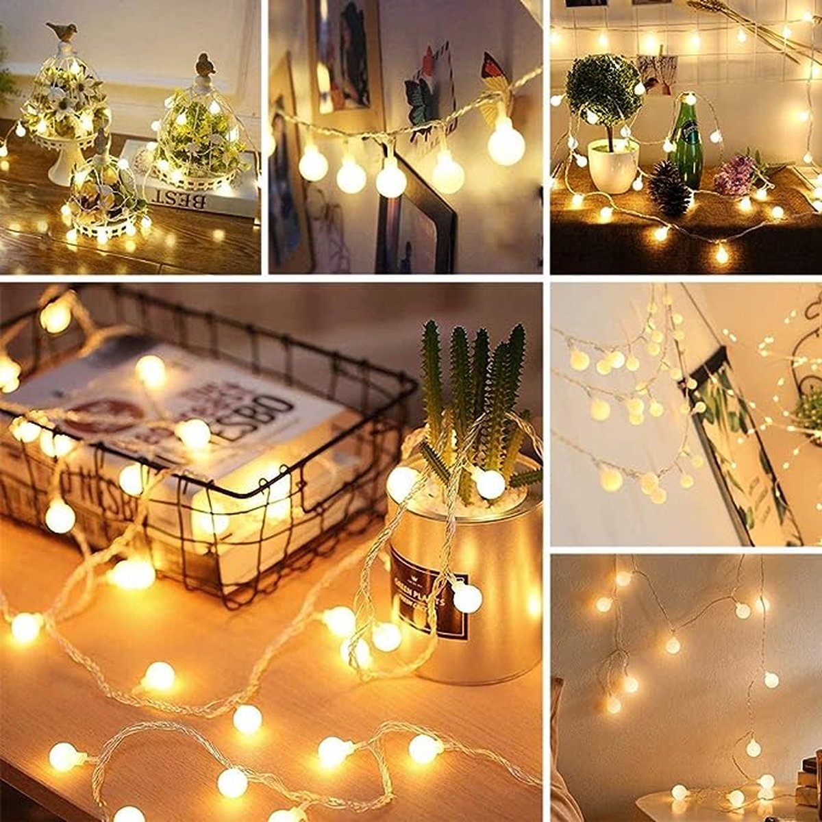 Lichtsnoer 120 Ronde LEDlampjes - 12 Meter - Met Stekker en Geheugenfunctie - Voor Binnen en Buiten - Ideaal als Kerst Decoratie - Kinderkamer of Balkon - Kerstverlichting - Buitenverlichting - Tuinverlichting