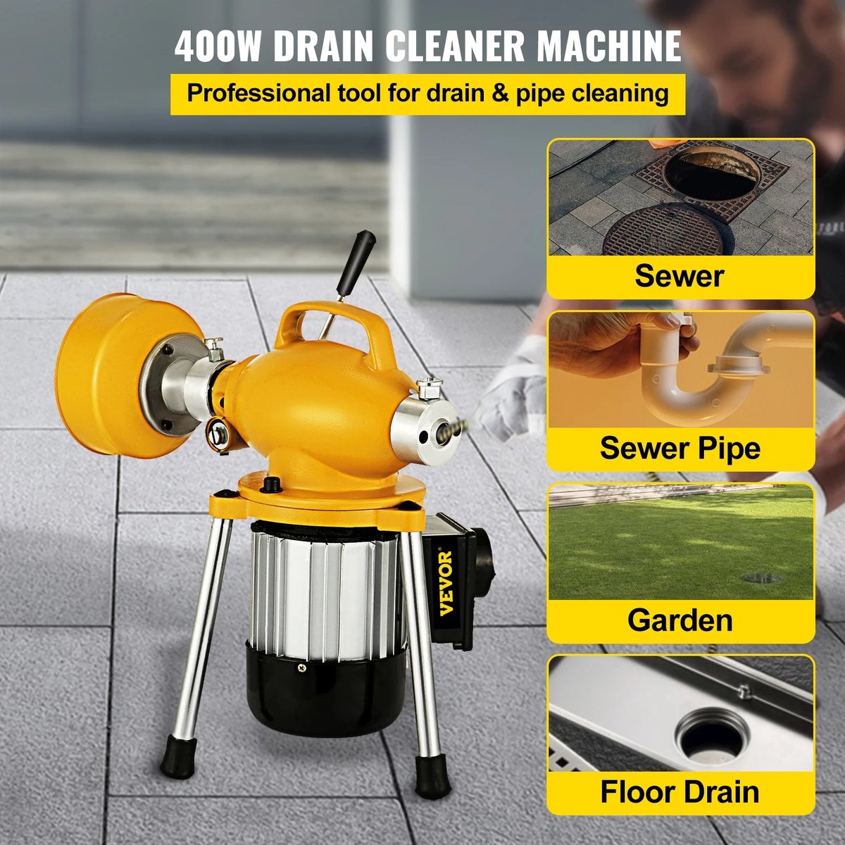 Ontstopper - Ontstoppen Afvoer - Gootsteenontstopper - Elektrische Ontstopper - Ontstopmachine - Riool Ontstopper - 400W - 400RPM - Flexibel Mangaan Staal