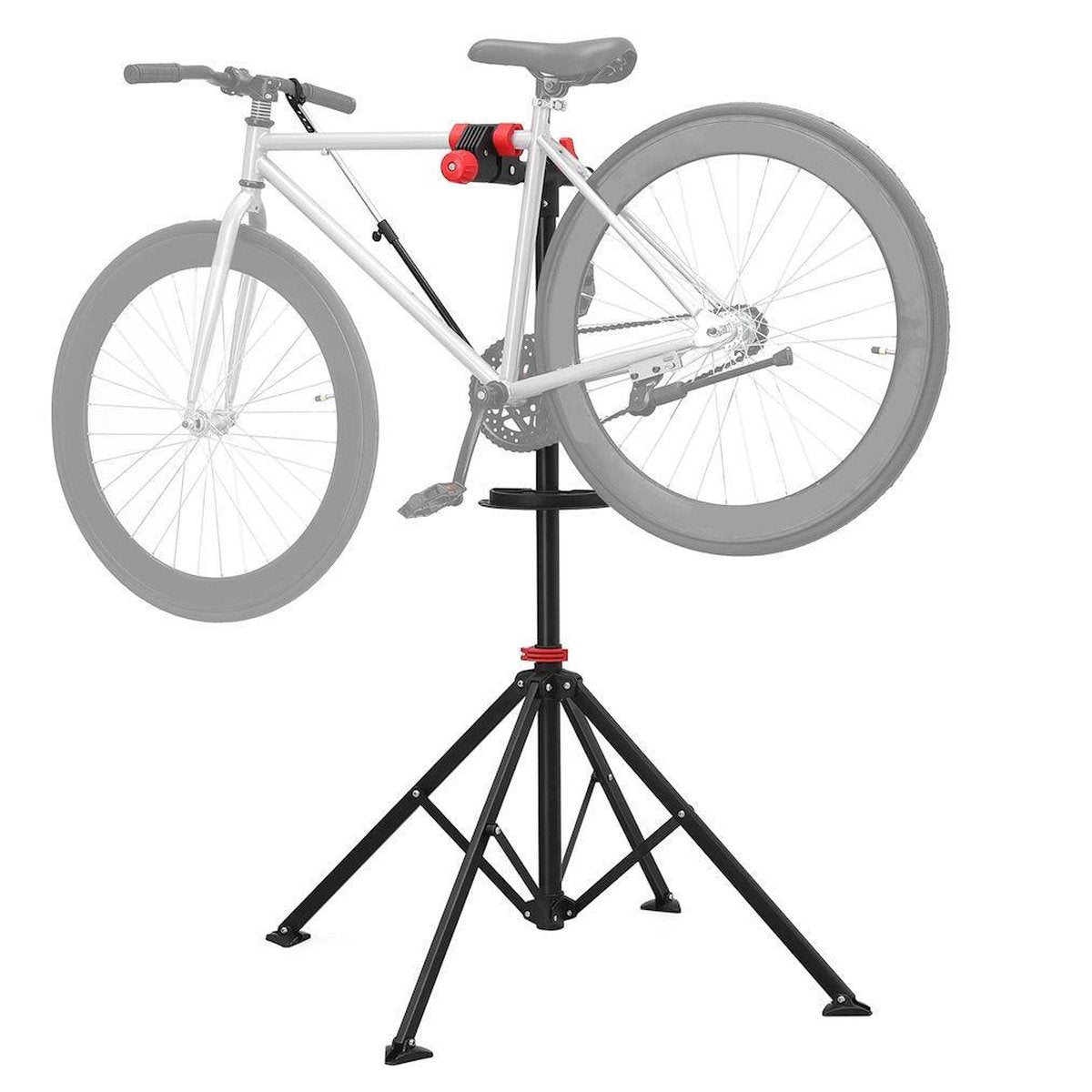 Decopatent® Sterke Montagestandaard Fiets - 360° Draaibaar - Verstelbaar + Gereedschapsbakje - Fiets Montage reparatie standaard