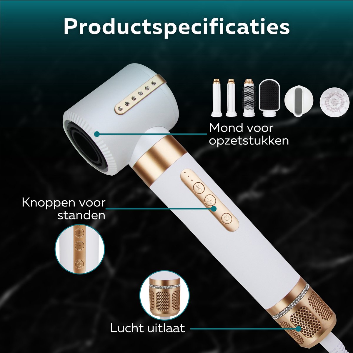krultang - Deluxe - Wit - Föhn - Haardroger - Hittebestendige handschoen - 7-in-1 multistyler - Haarkruller