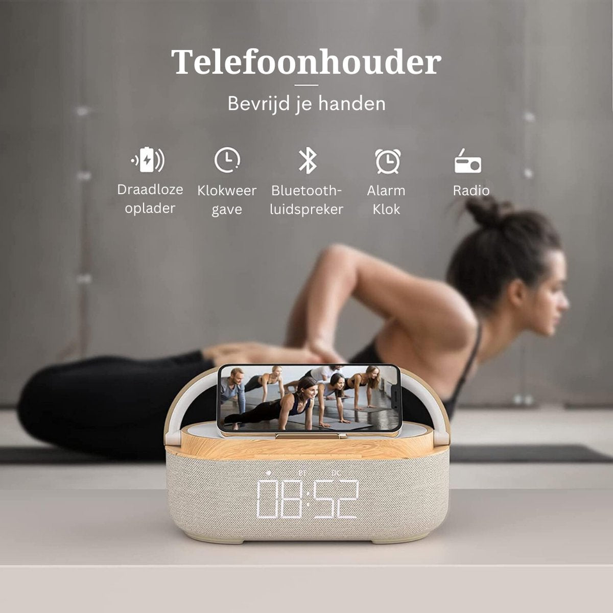 Radiowekker met draadloos opladen - Met bluetooth luidspreker - met USB oplader - Slimme wekker - Sluimerfunctie - Inclusief laadstation - LED-display