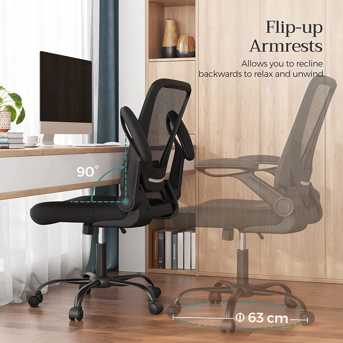 Ergonomic Office Chair - Fully Adjustable - Foldable Armrest - Black