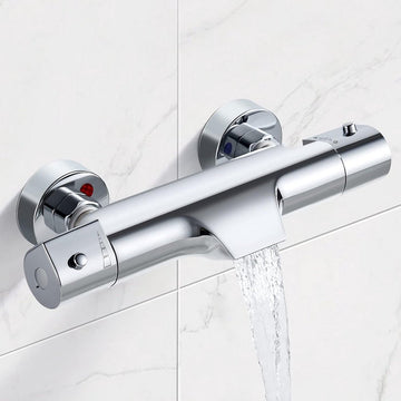 Waterval Badkraan met Thermostaat 2 Functies Douchekraan voor Douche en Bad, Chroom Mengkraan Douchethermostaat met 38°C Veiligheidsknop, Badkraan 20-50℃