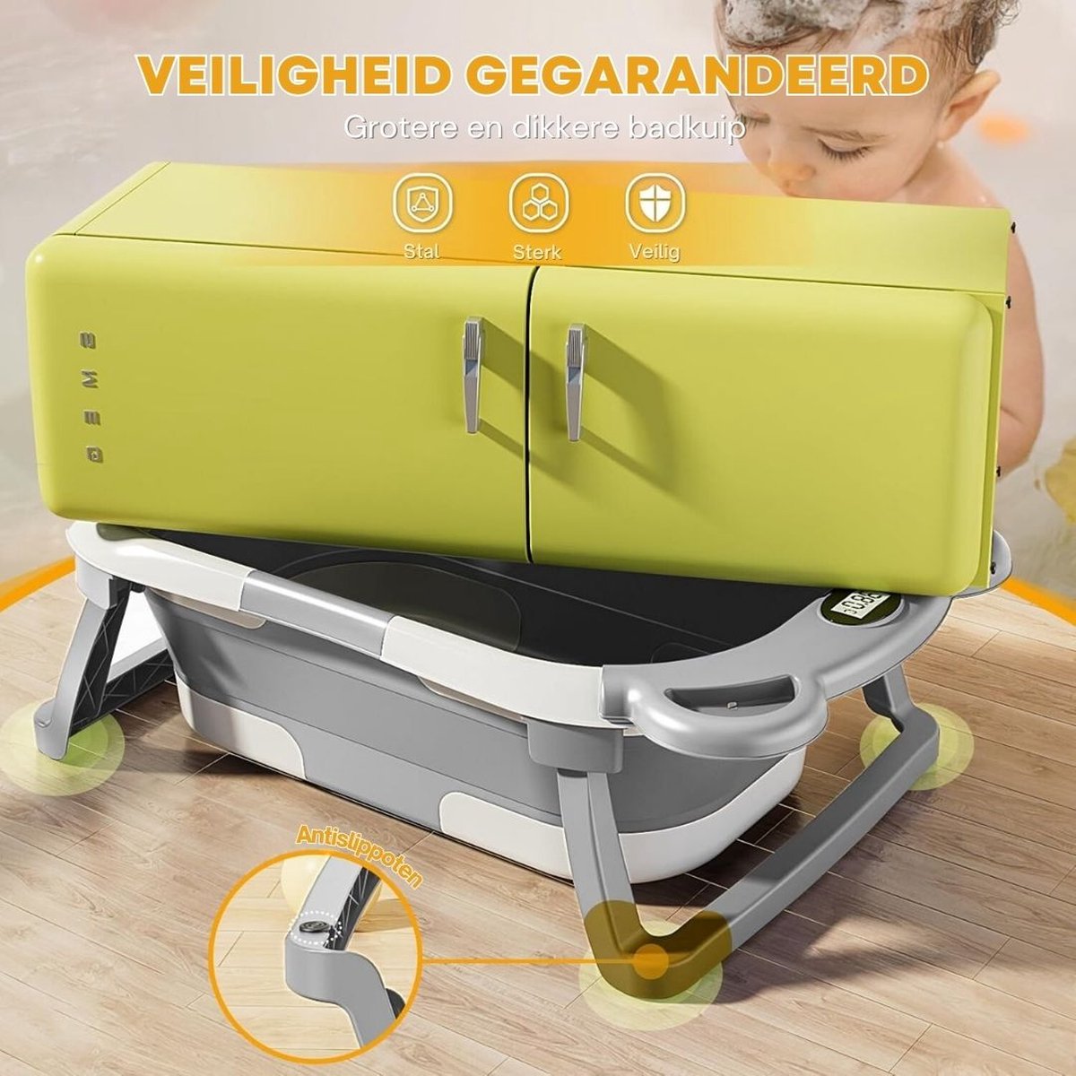 Baby Badje Met Standaard - Babybadje - Inklapbaar Bad - Bad Baby Met Kussen - Zitbad - Opvouwbaar Bad Kinderen - Babybadje met Afvoergat en Antislip Poten - Bath Bucket - Opvouwbaar Babybadje - Babybadset