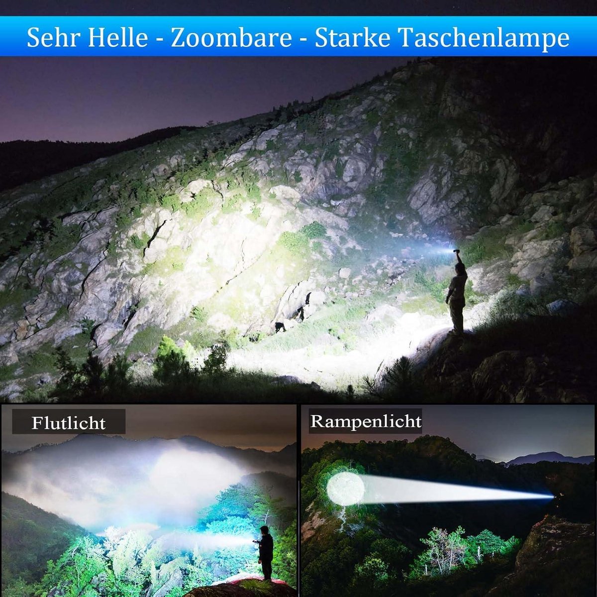 200000 Lumen Oplaadbare LED Zaklamp - Super Helder - Tactische Zaklamp - 3 Verlichtingsmodi - 10800 mAh Oplaadbare Batterij