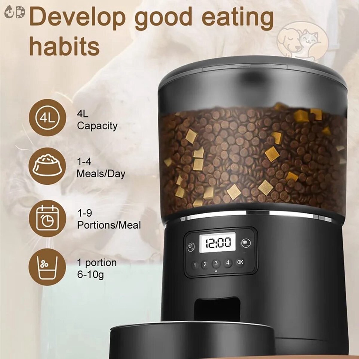Automatic Pet Feeder 4 Liter for Dog and Cat Kibble Dispenser with Timer Stainless Steel Bowl Auto Feeder for Cats and Dog Accessories