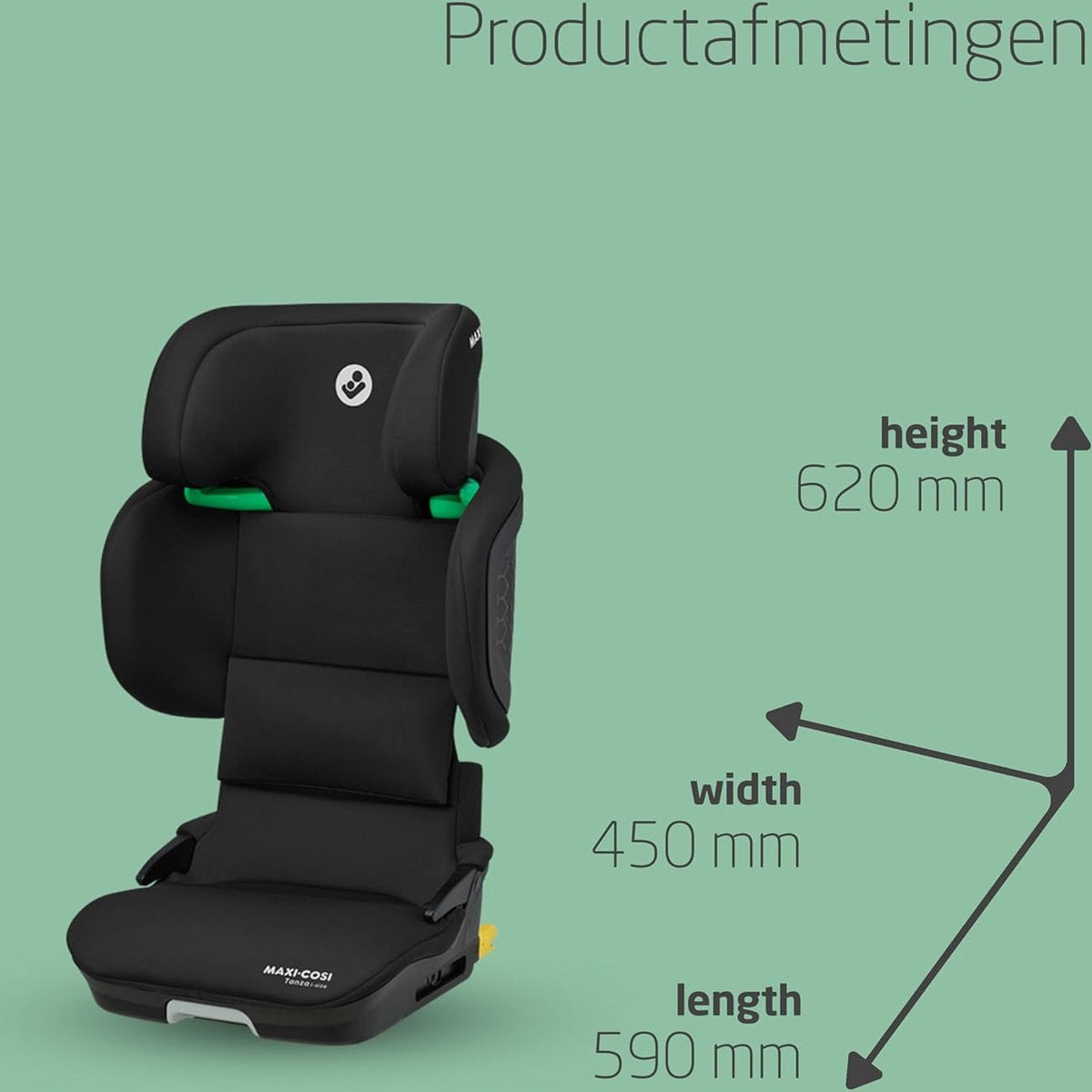 Maxi-Cosi Tanza i-Size, Draagbare Autostoel voor Kinderen, 3,5-12 jaar, 100-150cm, Opvouwbare Autostoel, 10 Hoofdsteunposities, G-CELL-bescherming, Gewatteerde & Verhoogde Zitting, Full Black