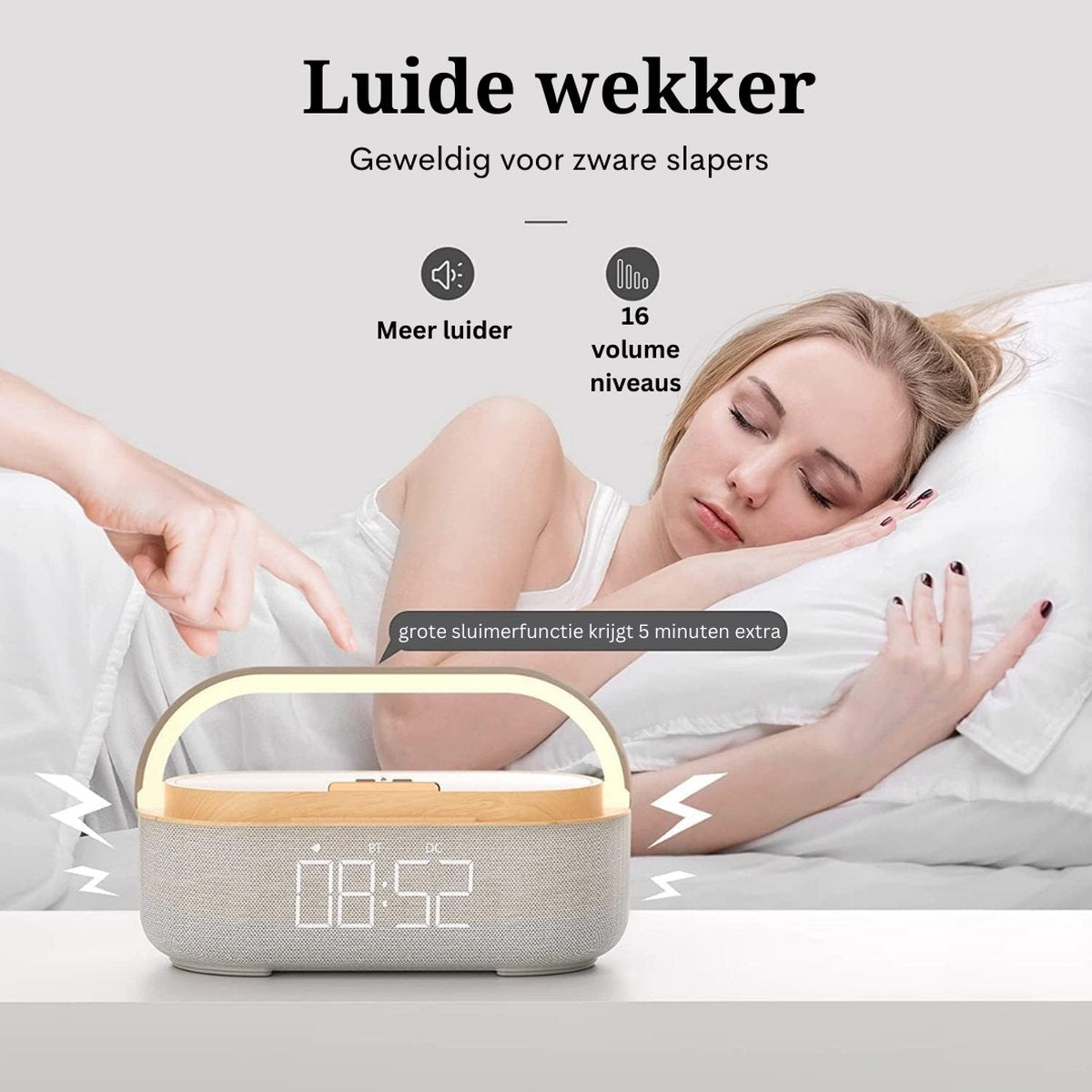 Radiowekker met draadloos opladen - Met bluetooth luidspreker - met USB oplader - Slimme wekker - Sluimerfunctie - Inclusief laadstation - LED-display