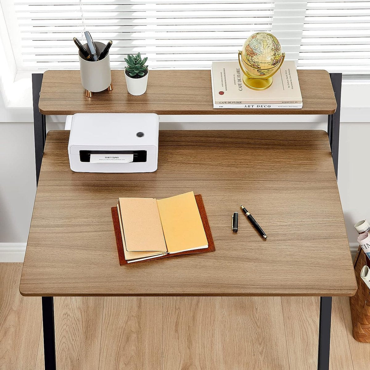 GreenForest Kleine Opvouwbare Computertafel met Plank, Geen Montage Vereist, 75 x 52 cm Bureau voor Thuiskantoor, Kleine Werktafel, Bruin