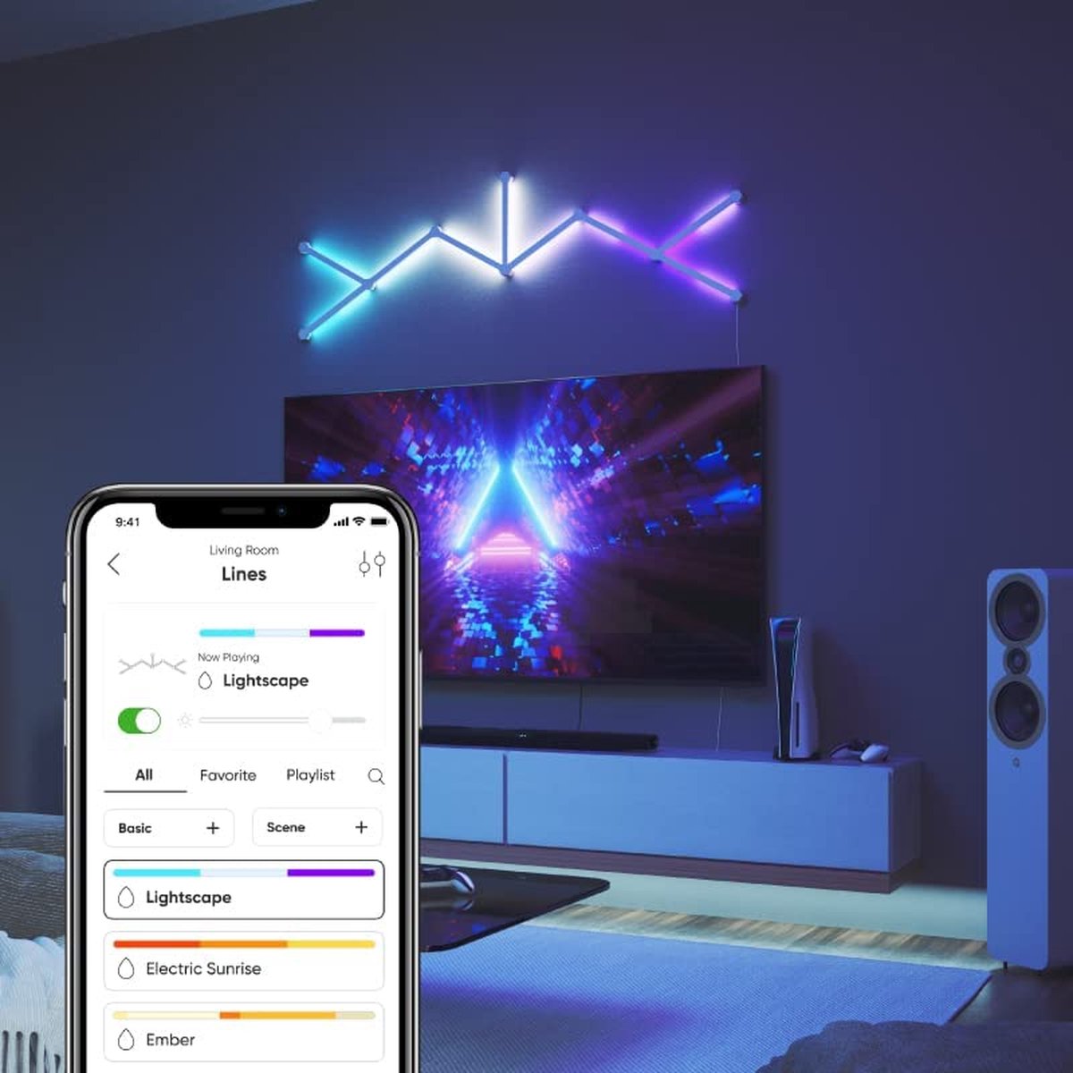 Jsk-P22 LED Smart Wall Light Set - 9 Pieces - White - RGBIC Light Bar - 16 Million Colors - DIY Ambient Lighting Lamp - Incl 3 Modes Wifi, App, Bluetooth - Gaming Accessories - For Living Room, Children's Room, Game Room Decoration