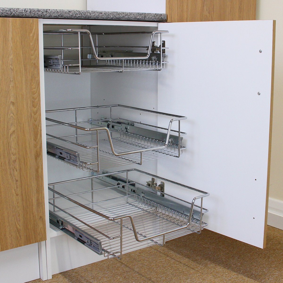 Laden: 2 x KuKoo - Uittrekbaar Opbergrek Keukenkast - Geschikt voor kasten van 50cm breed - Uittrekbaar Keukenrek Met Geleiders - Organizer Rek - Opbergsysteem - SET - 50cm
