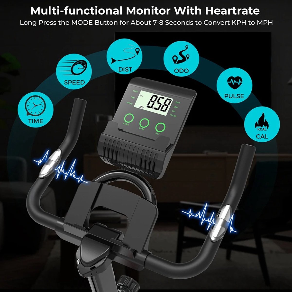 cardio bike - Spinning bike - Hometrainer met tablethouder - Fitness fiets met display - Verstelbare weerstand - Makkelijk verplaatsbaar