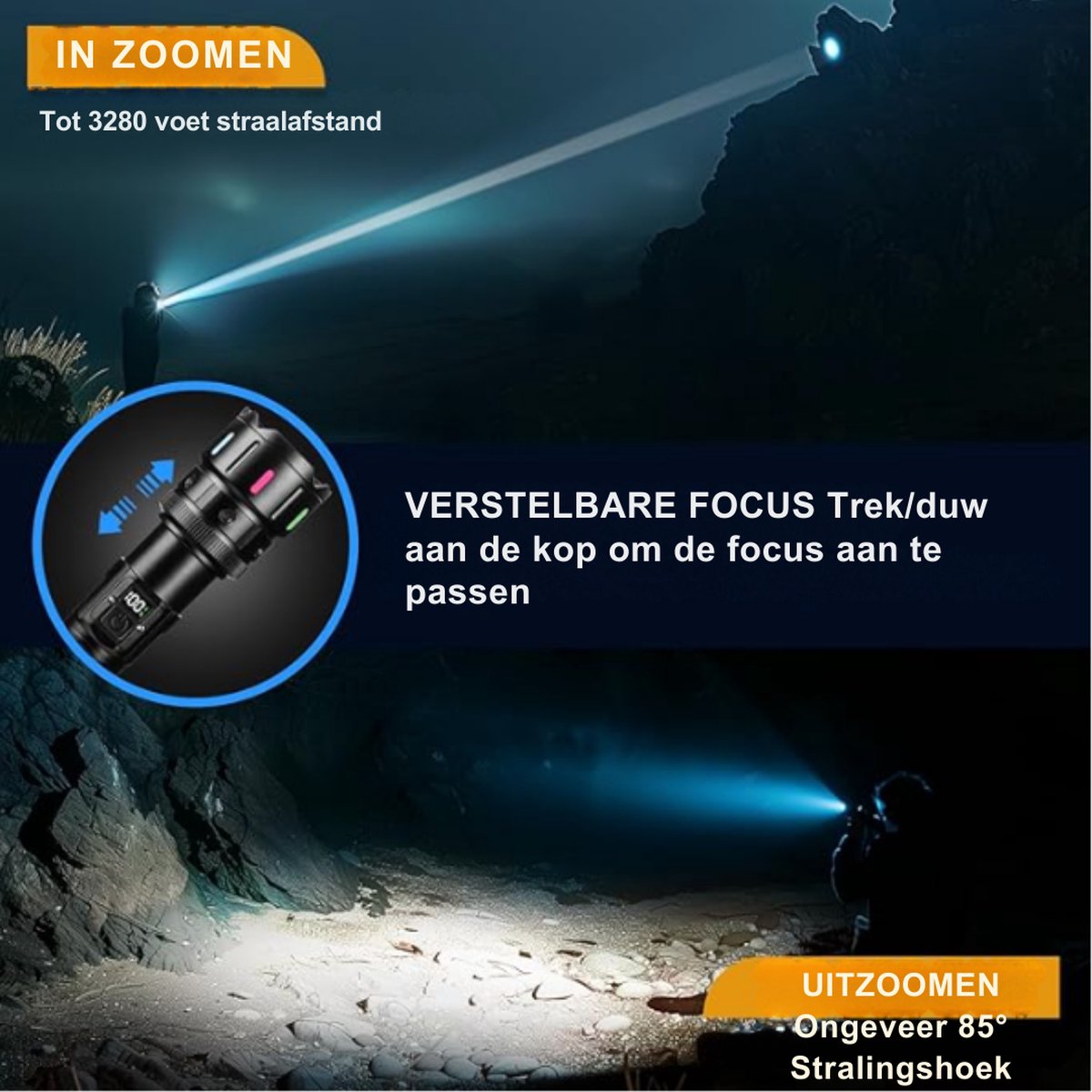 Military Flashlight - USB Rechargeable - Handheld - 5 Modes - Waterproof - 100,000 Lumens - Black