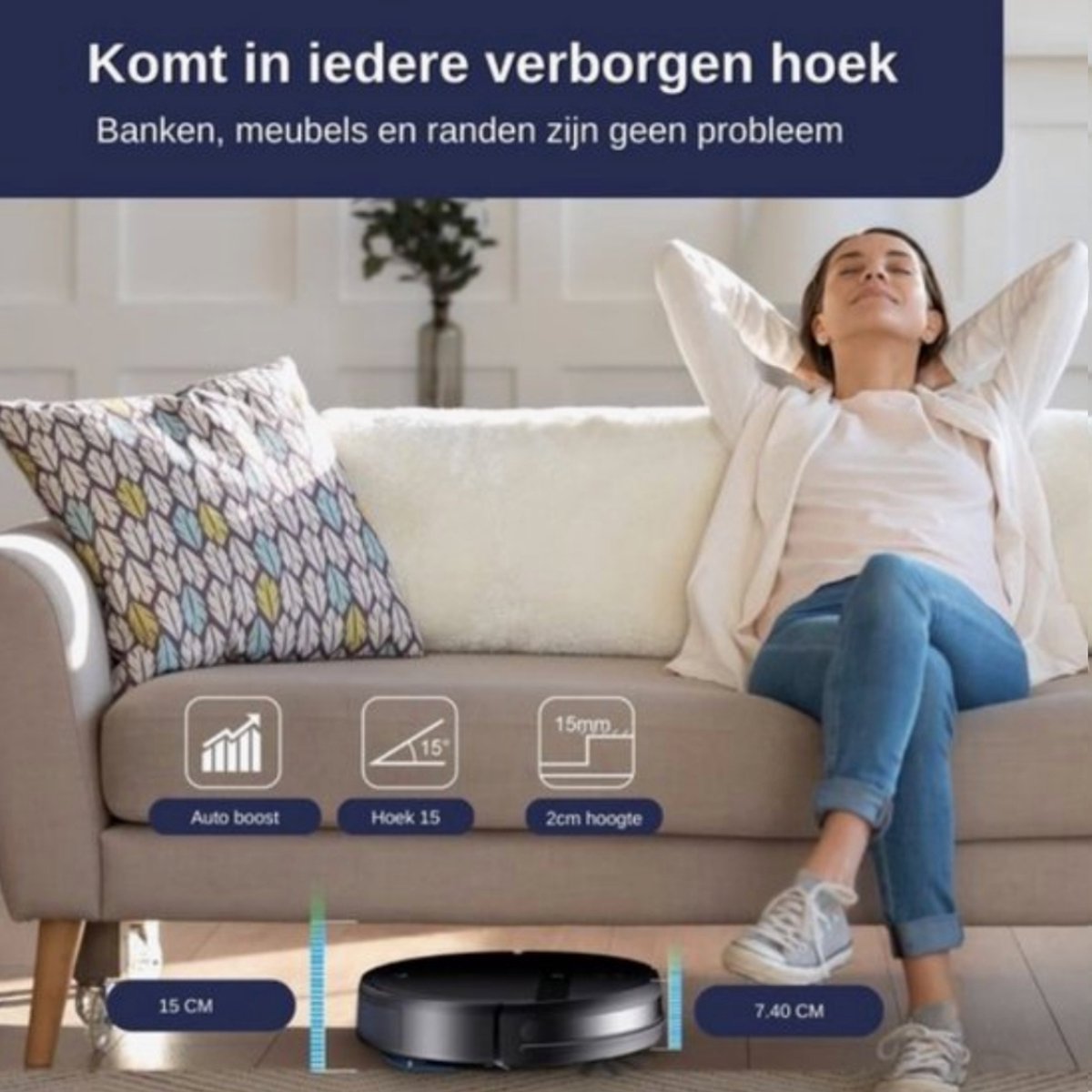 Robotstofzuiger Met Dweilfunctie - Met Laadstation - Huisdieren - 2024 Model - Zwart